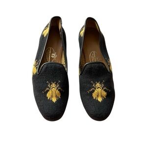 Stubbs & Wootton Bee Needlepoint Smoking Loafer Flats Size 7.5